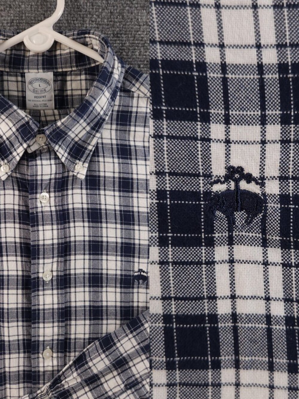Brooks Brothers Flannel Regent Plaid Soft Large Button-Down Cotton Blue Mens
